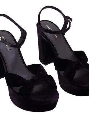 Marc Fisher Deren 1.5in Plat 4.25in Block Heel Sandal Dark Purple Velvet 11M